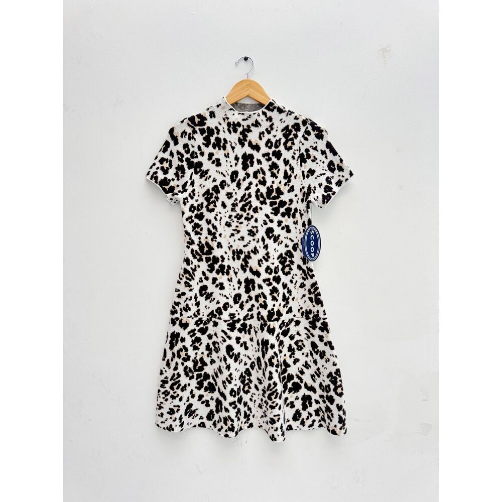 NWT Scoop Animal Print Mock Neck Sweater Dress Size S Short Sleeve Knit
